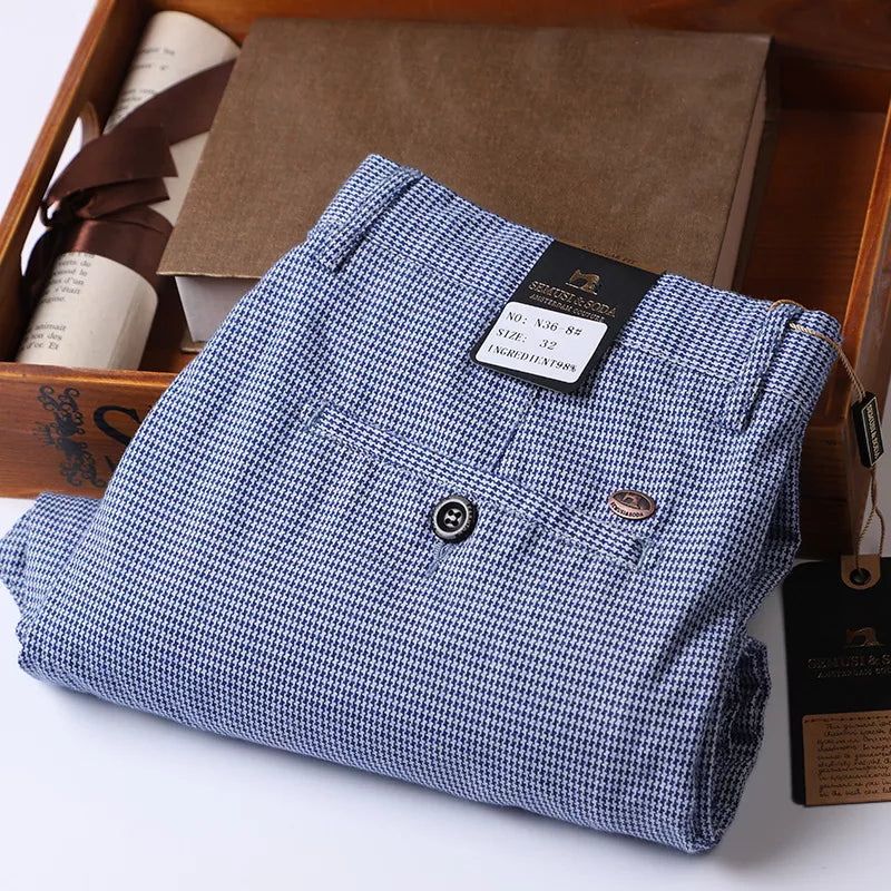 Plaid Pants Blue Brand Pants for men Korea, cotton, modern for easy wear
