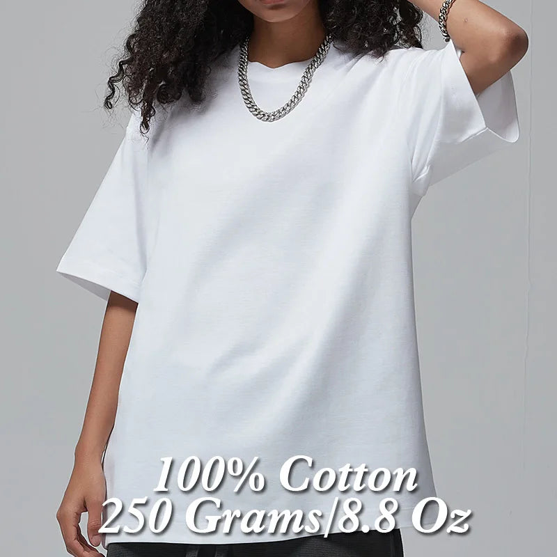 100% Cotton T shirt Women,Short Sleeve Plain Tops,Solid Oversized Hip Hop Tee Shirts,Quality Clothing Heavy Weigh 8.8oz 250gsm