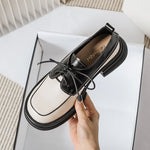 Thick-soled Leather French Shoes Black Casual Lace-up Loafers KilyClothing