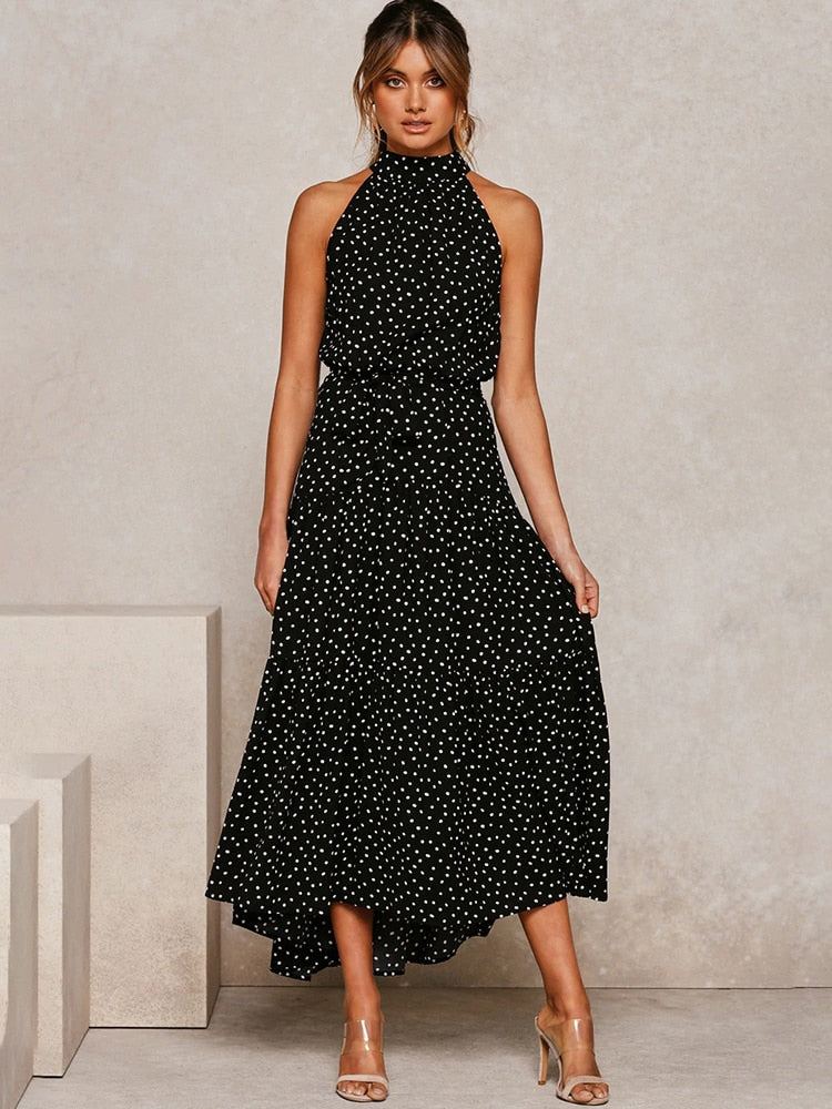 Summer Long Dress Polka Dot Casual Dresses Black Sexy Halter Strapless KilyClothing