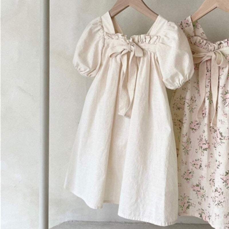 Dress Children Bubble Sleeve Bow Floral Dress Girls Outwear KilyClothing