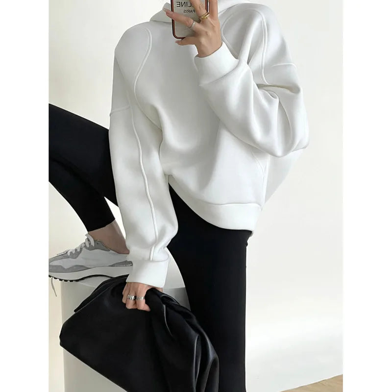 Line Design Women Hoodies Autumn Streetwear Batwing Sleeve Loose Solid Color Sweatshirts Pullovers Fashion Tops KilyClothing