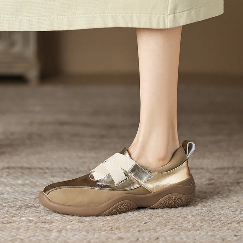 Zapatos de mujer Zapatos de piel dividida para mujer Zapatos de punta redonda con tacón grueso Zapatillas de deporte con velcro de varios colores Zapatillas de deporte alemanas