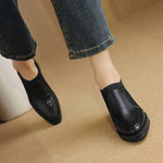Krazing Pot 2024 Cow Leather Thick Med Heels Spring Knitwear Vintage Design Slip On Round Toe Apricot Color Dating Women Pumps KilyClothing