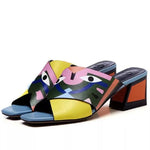 Graffiti woman slippers mixed colors peep toe shoes for women mid heels summer sandals eyes printed KilyClothing