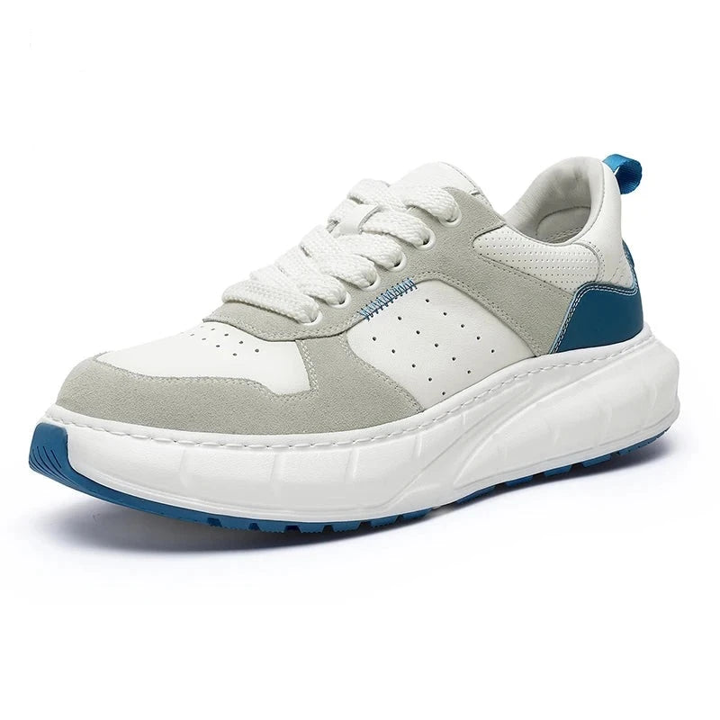 Sneakers Full Grain Leather Lace-Up Casual Shoes for Men Outdoor Footwear Thick Bottom