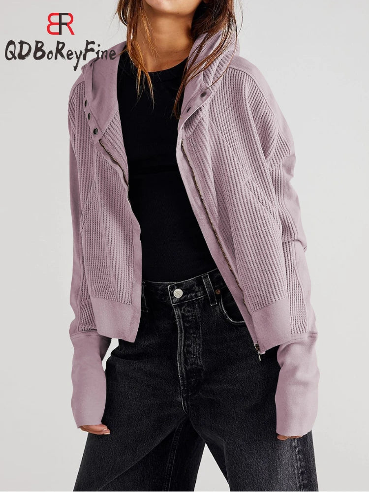Autumn Women Cropped Jacket 2024 Winter Clothes Long Sleeve Topas Streetwear Casual Hooded Zipper Coats Bomber Jacket Women KilyClothing