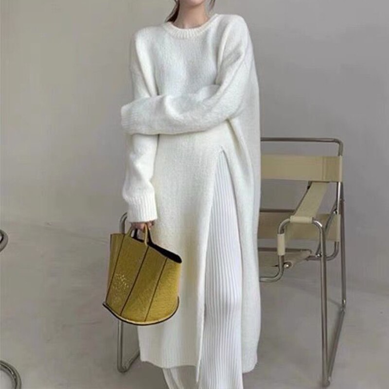 Knitted Dress y2k V Neck Sexy Slim Elastic Oversized Basic Bodycon Sweater Dress KilyClothing