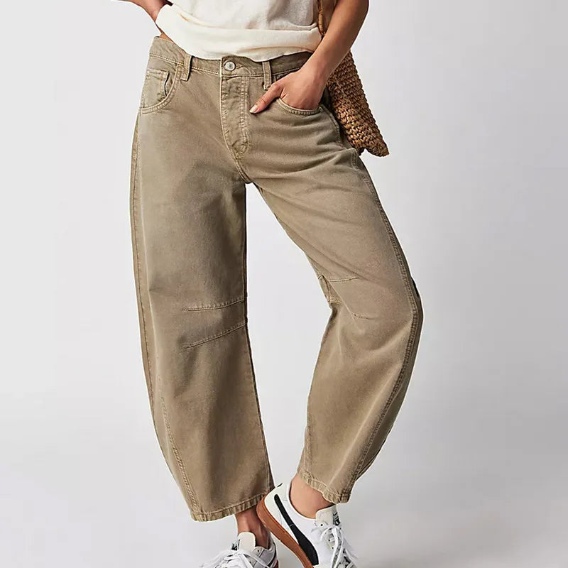 Women Fashion Loose Jeans for spring, solid colors, Mid-Rise Barrel Denim Pants Trousers steetwear KilyClothing