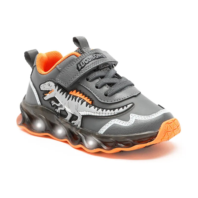 2-6Y Children's LED Giganotosaurus Autumn Leather Light Up Shoes Boys Dinosaur Little Kids Outdoor Flashing Sports Sneakers KilyClothing