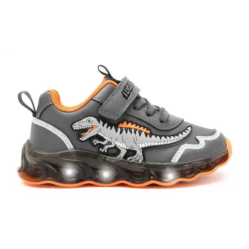 2-6Y Children's LED Giganotosaurus Autumn Leather Light Up Shoes Boys Dinosaur Little Kids Outdoor Flashing Sports Sneakers KilyClothing