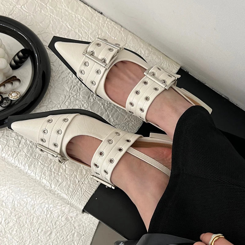 Mary Janes Women Flats Shoes Slingback Fashion Pointed Toe Ladies Lolita Shoes Mules Buckle Outdoor Female Luxury Sandals KilyClothing
