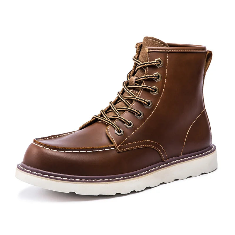 Botas informales británicos vintage para hombre, con o sin felpa para inverno, botines cálidos, hechos a mano para otoño e invierno, botas de moto con punta redonda de cuero de vaca