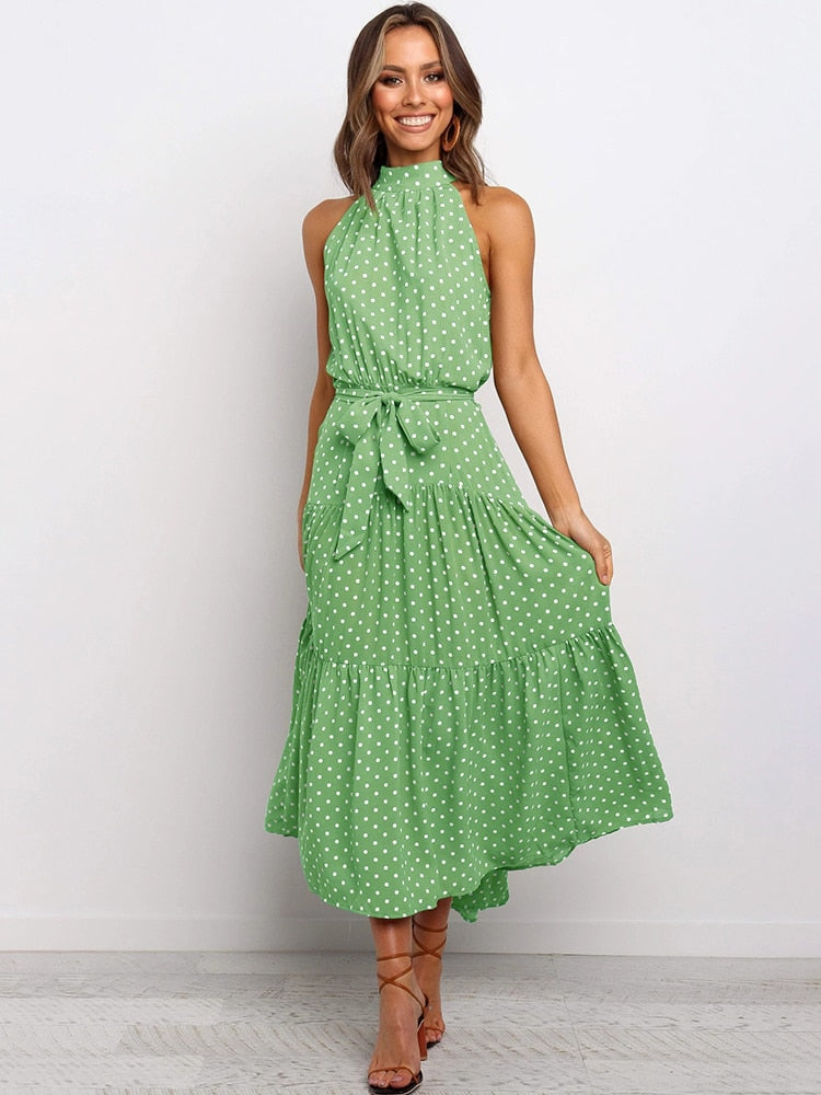 Summer Long Dress Polka Dot Casual Dresses Black Sexy Halter Strapless KilyClothing