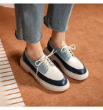 Genuine Leather Shoes Round Toe Lace Up Platform Shoes Color Mixed KilyClothing