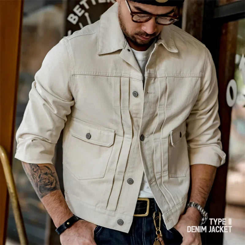 Retro Jeans Denim Coat Cotton 100% Slim Fit Outwear Fashion Streetwea