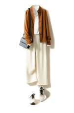 100% Wool Cashmere Sweater Women's Half High Neck Cardigan KilyClothing