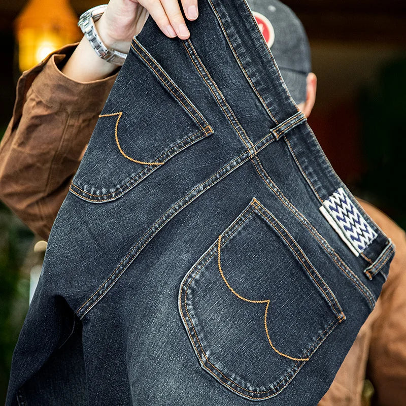 Denim Washed Straight Leg Jeans for Men Casual Baggy Pants Streetwear Loose Trousers