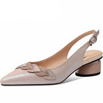 Genuine Leather Hollow Sandals Square High Heel Summer Women Shoes Back Strap Pointed Toe Female Pumps KilyClothing
