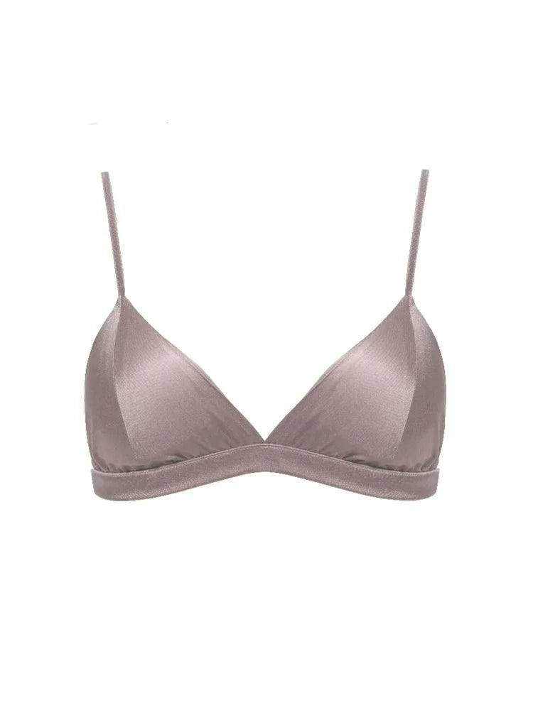 Sujetadores sexis para mujer 88% seda Natural 12% LICRA sin aros fino acolchado Bralette diario, blanco negro rosa.