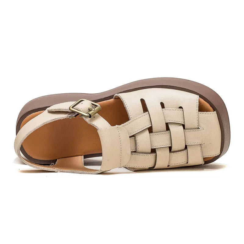 Platform Sandals for woman, Handmade Genuine Leather Ankle Strap Wedges Sandals Women Summer Height Increasing Shoes KilyClothing