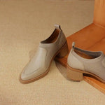 Krazing Pot 2024 Cow Leather Thick Med Heels Spring Knitwear Vintage Design Slip On Round Toe Apricot Color Dating Women Pumps KilyClothing