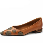Women pumps Genuine leather sheepskin upper pointed toe low heels  retro KilyClothing