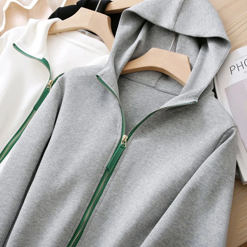 Zip Hoodie Women, Long Sleeve Loose Casual Cardigan Sweatshirts Fashion White Black
