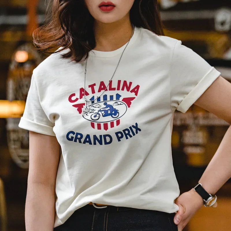Vintage Letters Printed Cotton T-shirt High Quality Short Sleeve