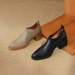 Krazing Pot 2024 Cow Leather Thick Med Heels Spring Knitwear Vintage Design Slip On Round Toe Apricot Color Dating Women Pumps KilyClothing