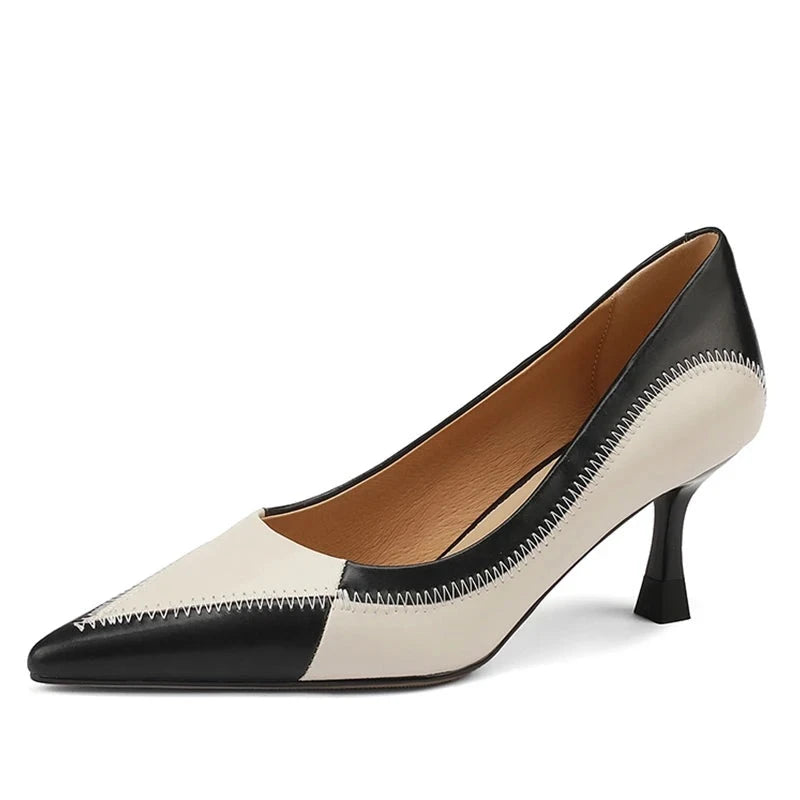 Women High Heel Shoes Real Leather Mix Color Winter Shoes For Woman Fashion Office Ladies Pumps Footwear KilyClothing
