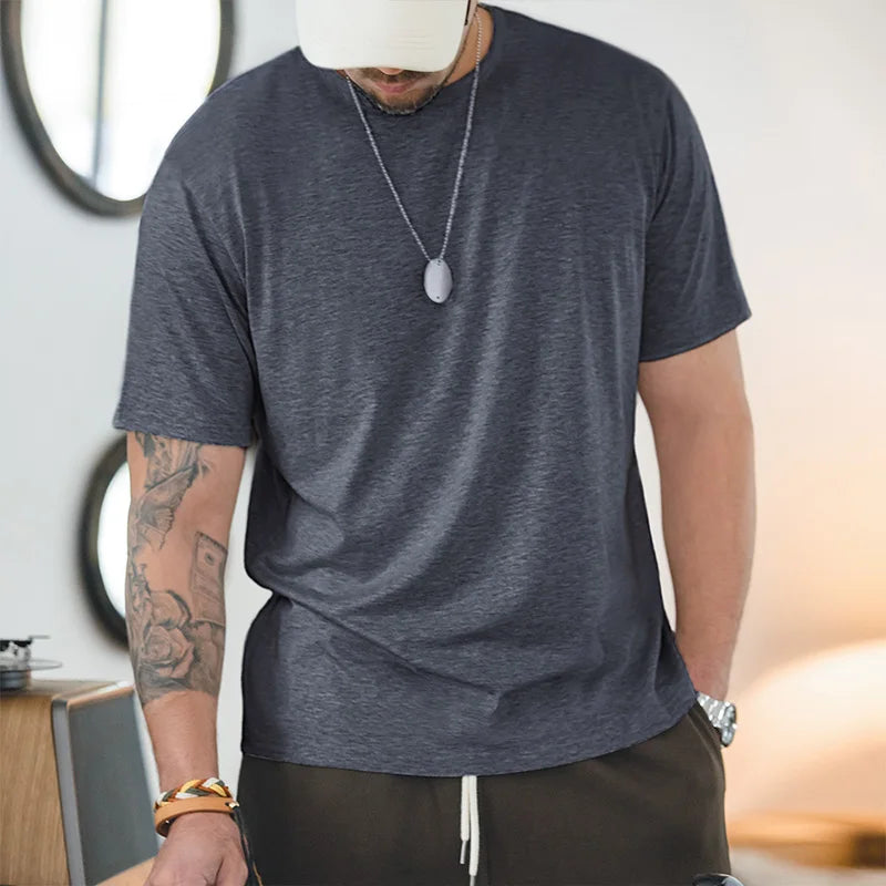Casual Breathable Blended Short Sleeve T-shirt for Men Comfort Crewneck Lightweight Undershirts Tees Soft Tops