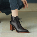 Leather Pointed Toe Chunky Heel Shoes Women Retro Split Modern Boots KilyClothing
