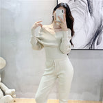 Elegant Tracksuit Sexy Two Piece Set Women Korean Style Ribbed Knitted Backless Top And Long Harem Pant KilyClothing