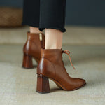 Leather Pointed Toe Chunky Heel Shoes Women Retro Split Modern Boots KilyClothing
