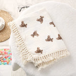 Cute Bear Muslin Squares Cotton Baby Blanket for Newborn Plaid Infant Swaddle Blanket Babies Accessories Bed Summer Comforter KilyClothing