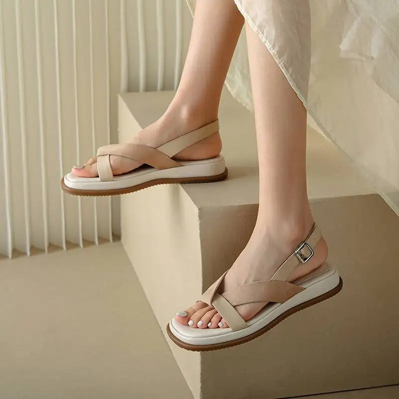 Krazing Pot Genuine Leather Peep Toe Buckle Straps Platform Summer Shoes Concise Design European Designer Leisure Women Sandals KilyClothing