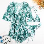 3 pieces Halter Bikini Tropical Print Swimsuits KilyClothing