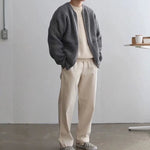 Autumn Winter Solid Color Simple Cardigan Coat, Round Neck Zipper Pocket All-match Knitted Top KilyClothing