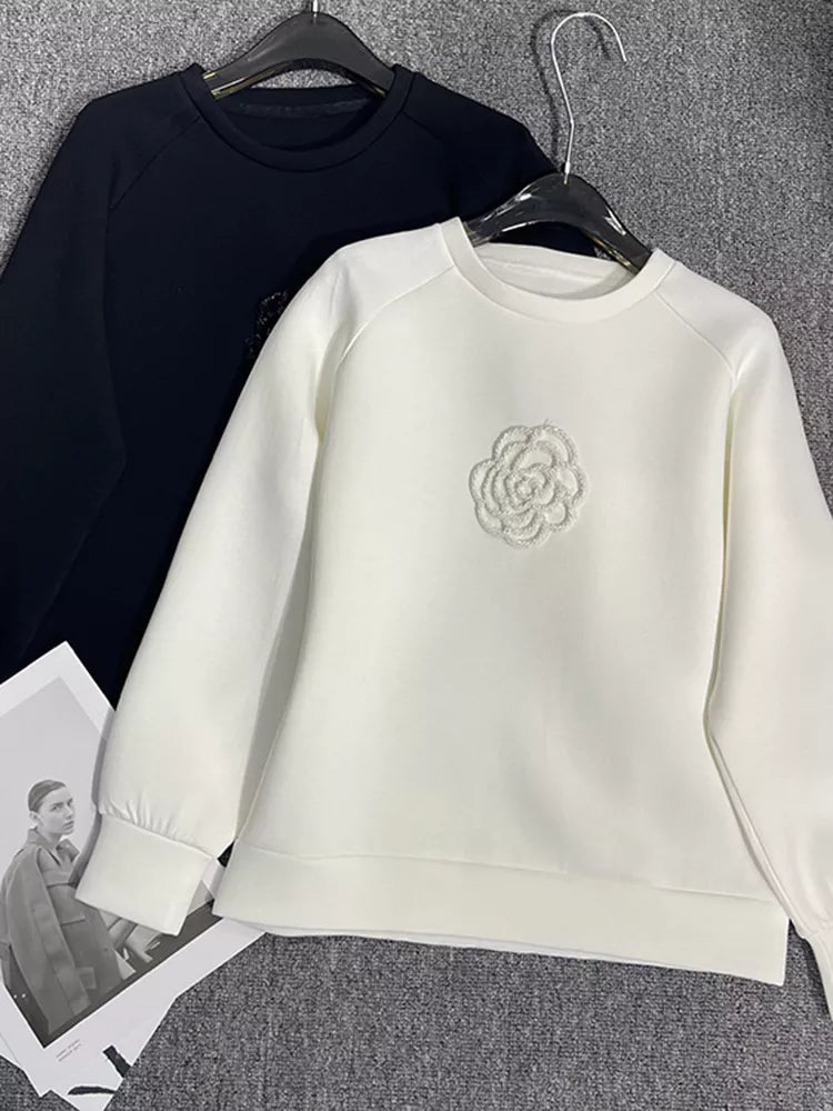 Korean Fashion Black White Pullover O Neck Sweatshirt Patchwork Top Fall Winter Long Sleeve Pulls Streetwear Casual