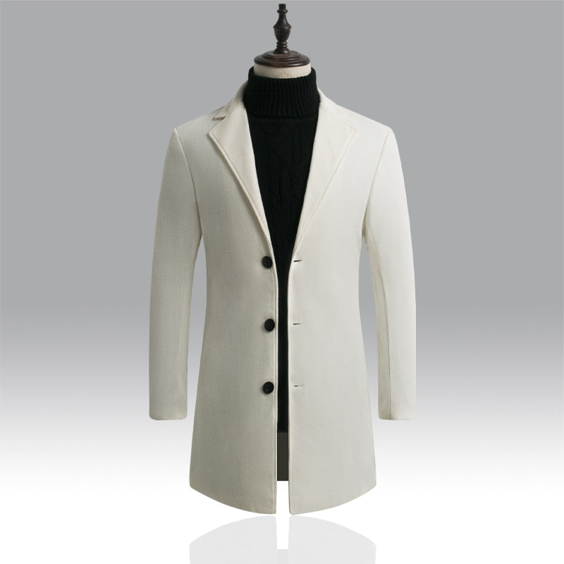 Long Cotton Coat New Wool Blend Pure Color Casual Business Fashion KilyClothing