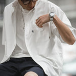 Retro Oversize Short Sleeve Oxford Pocket Shirt 100% Cotton Loose KilyClothing