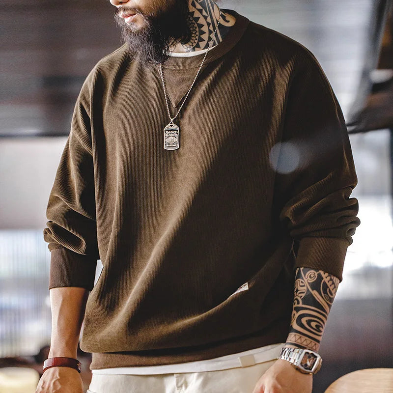 Heavy Duty Chenille Sweater Round Neck Basic Long Sleeve T-shirt Men's Autumn