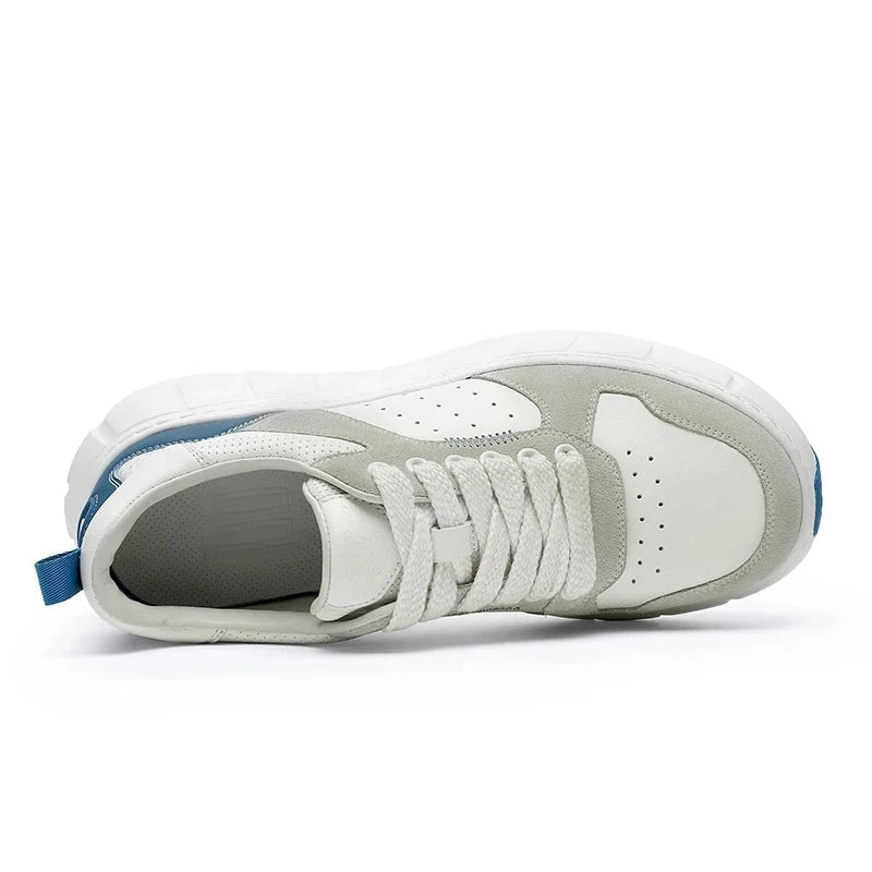 Sneakers Full Grain Leather Lace-Up Casual Shoes for Men Outdoor Footwear Thick Bottom