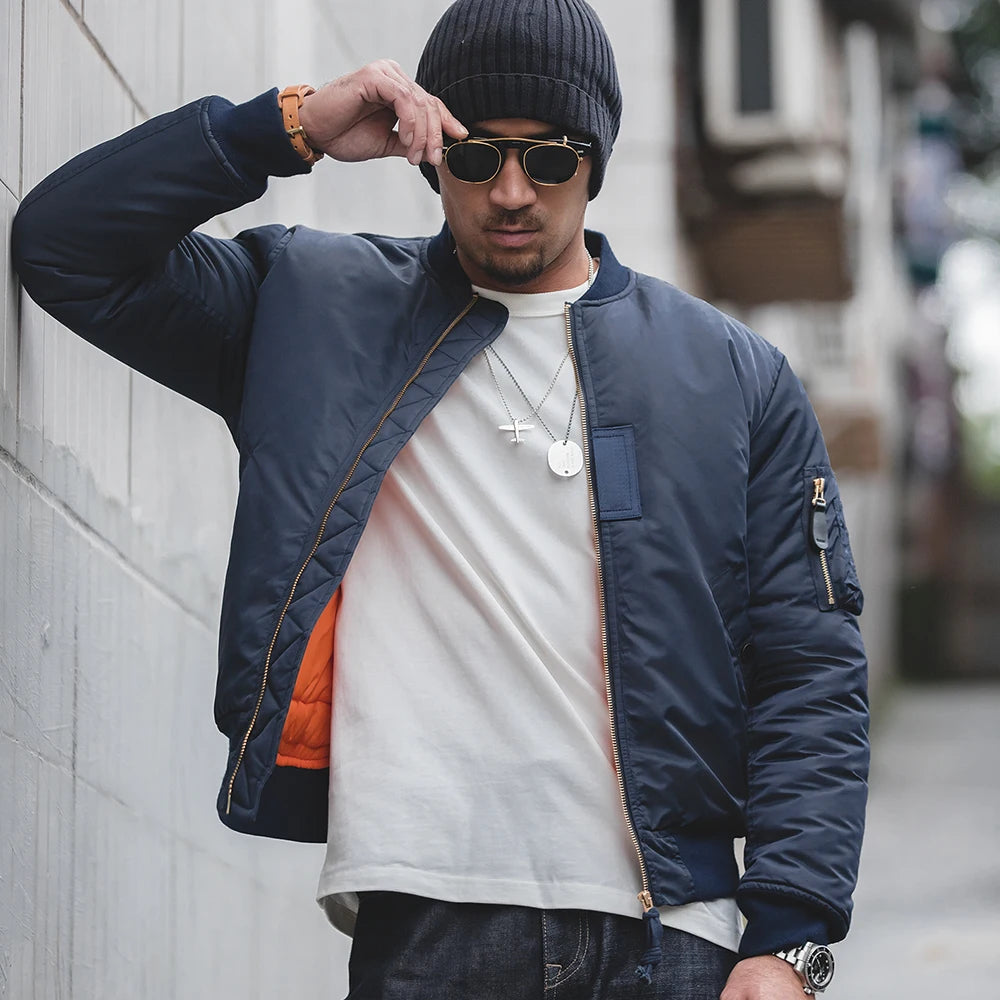 Pilot Cotton Jacket for Men, Thickened Baseball Jacke, Warm Padding, Flight Coat, Winter Military Green