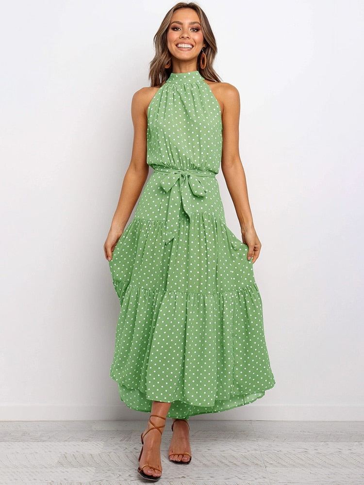 Summer Long Dress Polka Dot Casual Dresses Black Sexy Halter Strapless KilyClothing