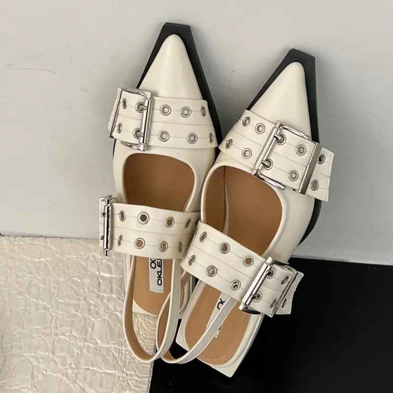Mary Janes Women Flats Shoes Slingback Fashion Pointed Toe Ladies Lolita Shoes Mules Buckle Outdoor Female Luxury Sandals KilyClothing