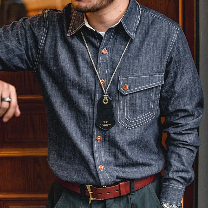 Camisas Vintage Denim Jeans de algodón manga larga casual estilo retro