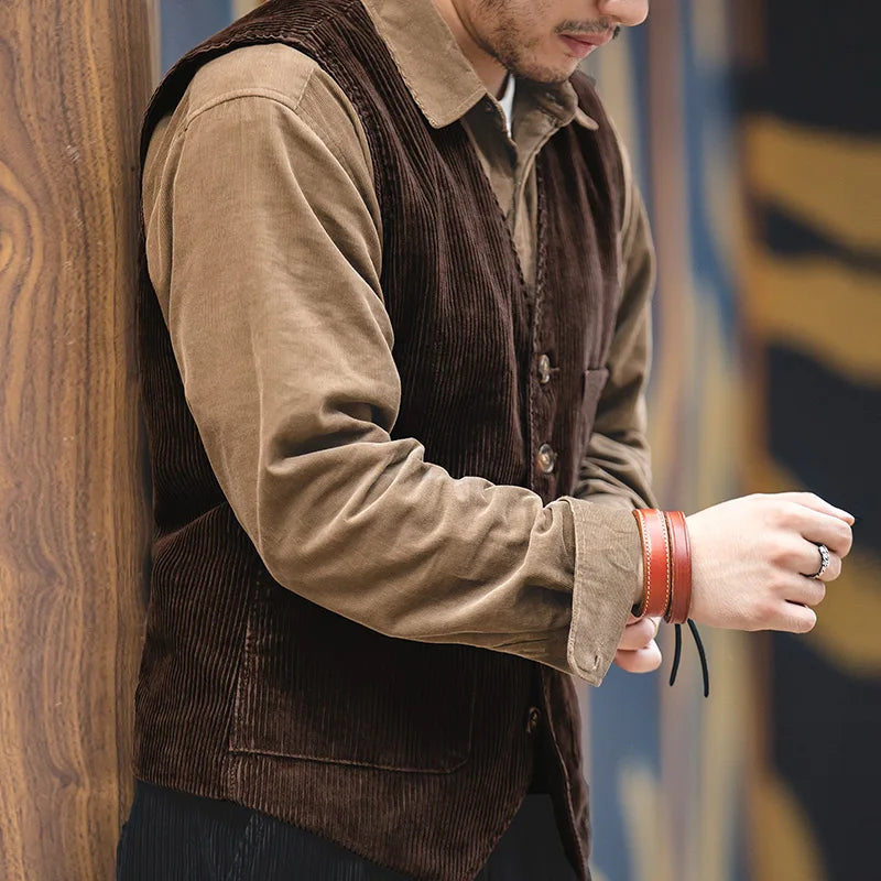 Vintage Corduroy Vests For Men, Casual French Workwear Hunting Field Waistcoat