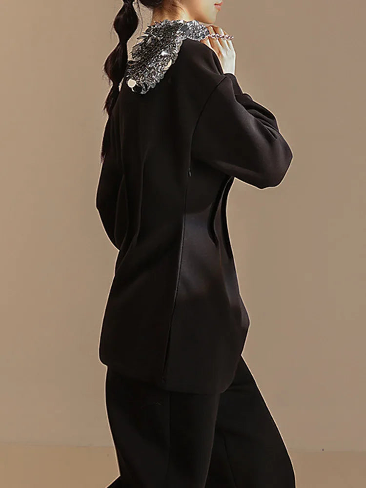 Minimalism Pullover Sweatshirt Women's Round Neck Gathered Waist Fit and pants